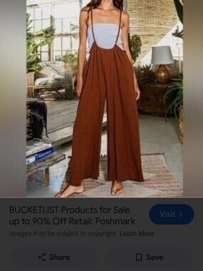 Bucket List Convertable Oversized   Wide-Leg Spaghetti-Strap Jumpsuit - Brown